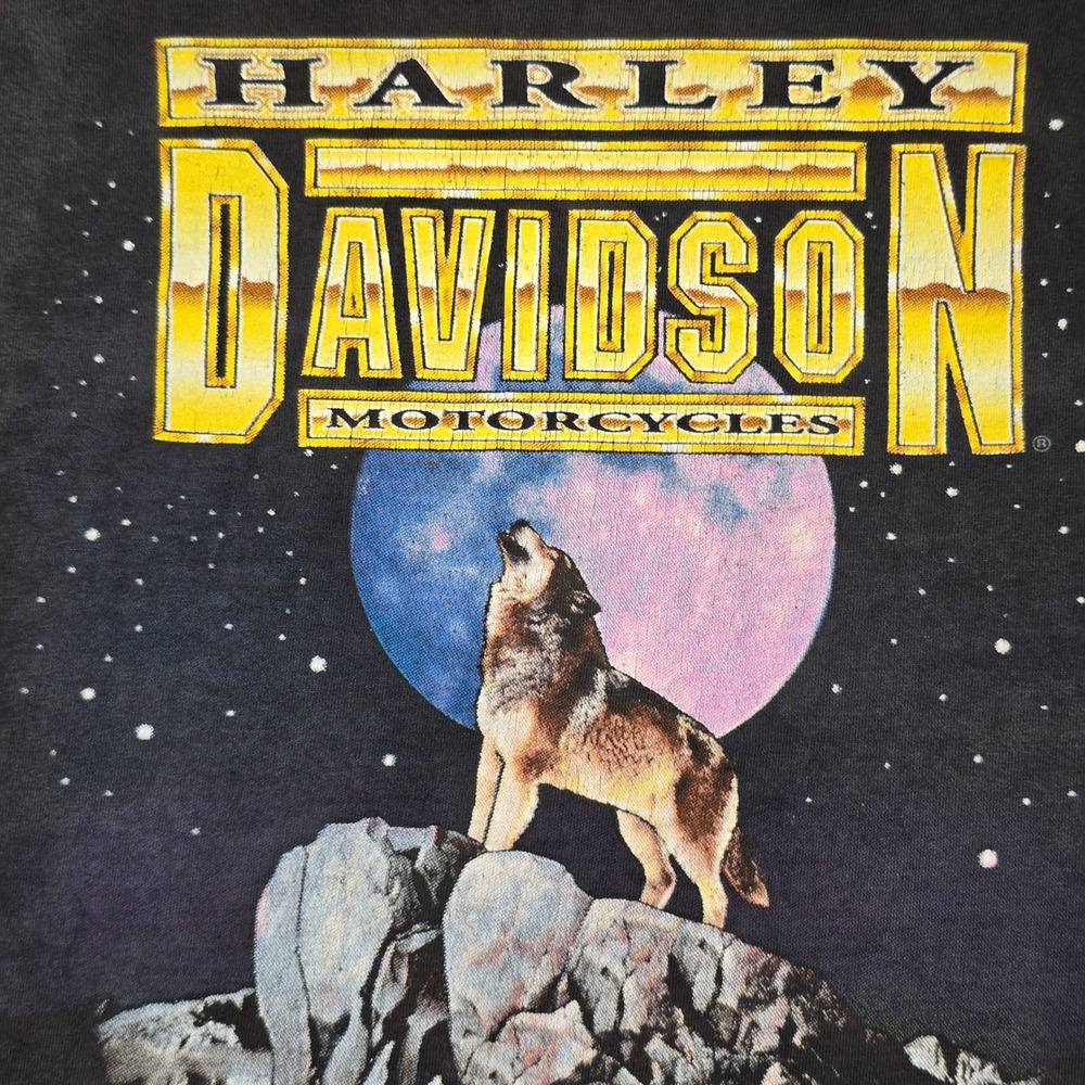 Vintage 1993 Harley Davidson Wolf Moon T-Shirt Mens XL Holoubek Kansas City Logo